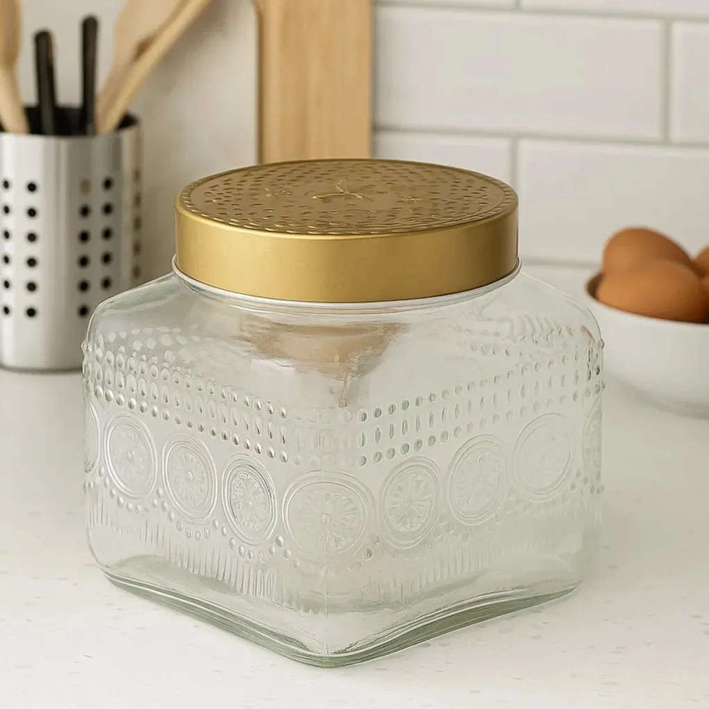 Altom Zestaw szklanych pojemników z złotą pokrywką Daisy 1,3 l, 4 szt., 1,3 l