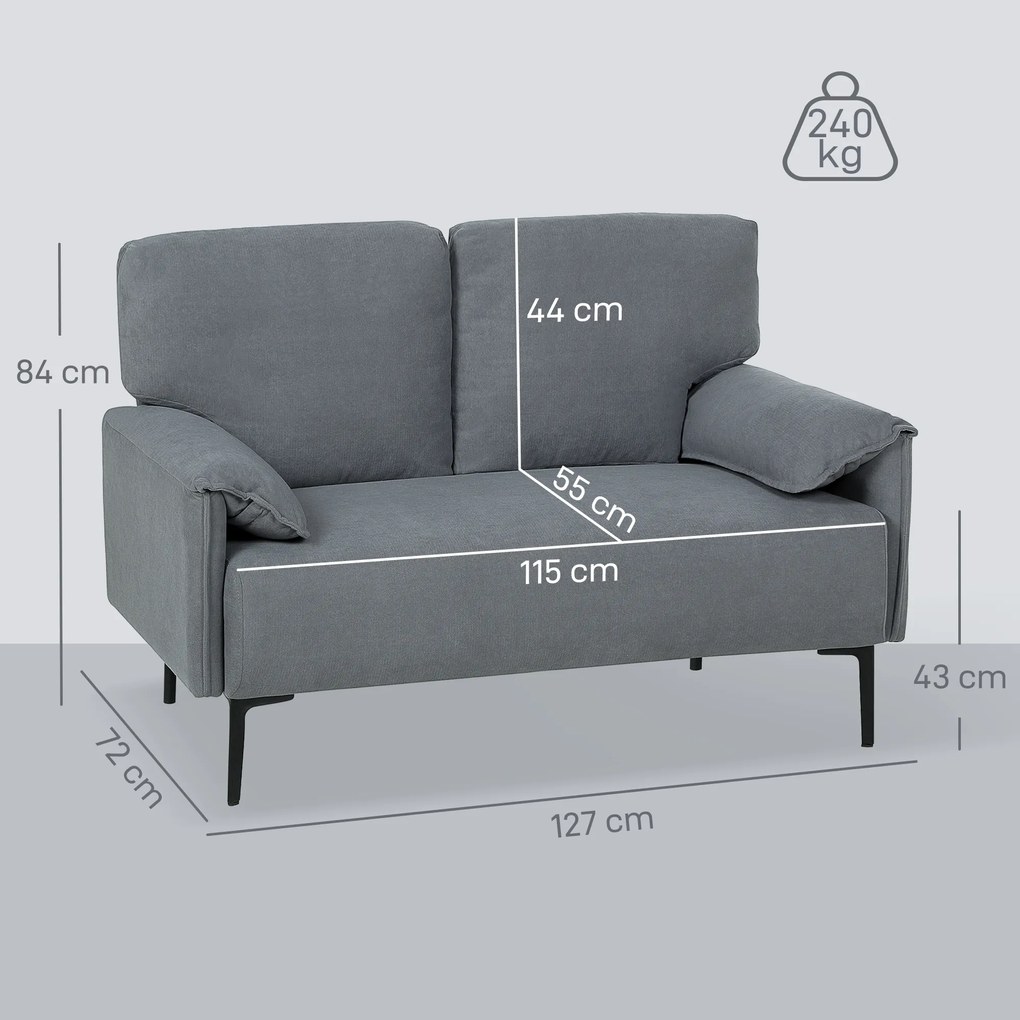 HOMCOM sofa 2-osobowa, grube poduszki, welurowe obicie, sofa tapicerowana, czarny