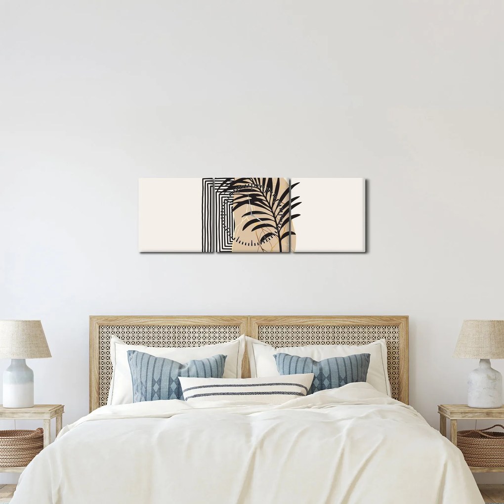 Obraz - Abstrakcja z tropikalnymi liśćmi N⁰3 (z zegarem) (90x30 cm)