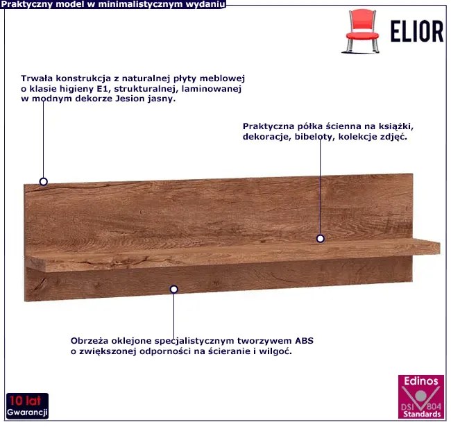 Półka ścienna w kolorze jesion jasny Maero 6X