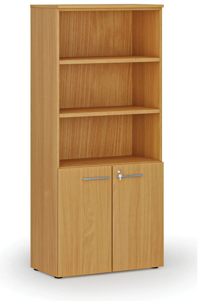 Szafa biurowa kombinowana PRIMO WOOD, drzwi na 2 poziomach, 800 x 420 x 1781 mm, buk