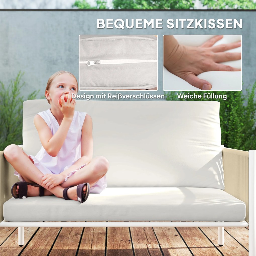 Kompletny Zestaw Mebli Ogrodowych z Polirotangu Outsunny z Sofą 2-osobową, Fotelami, Stolikiem, Poduszkami, dla 4 Osób, Brąz+Szary