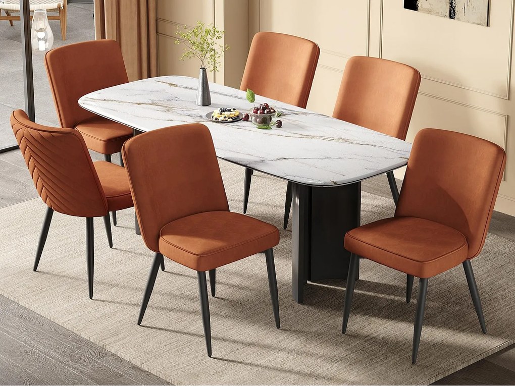 Zestaw 6 krzeseł - Z wygodnymi oparciami - Styl nowoczesny - Tkanina welurowa - Ciemnopomarańczowy