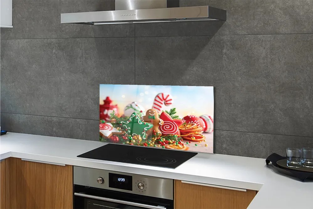 Panel szklany do Kuchni Pierniki i Bożonarodzeniowe Bombki