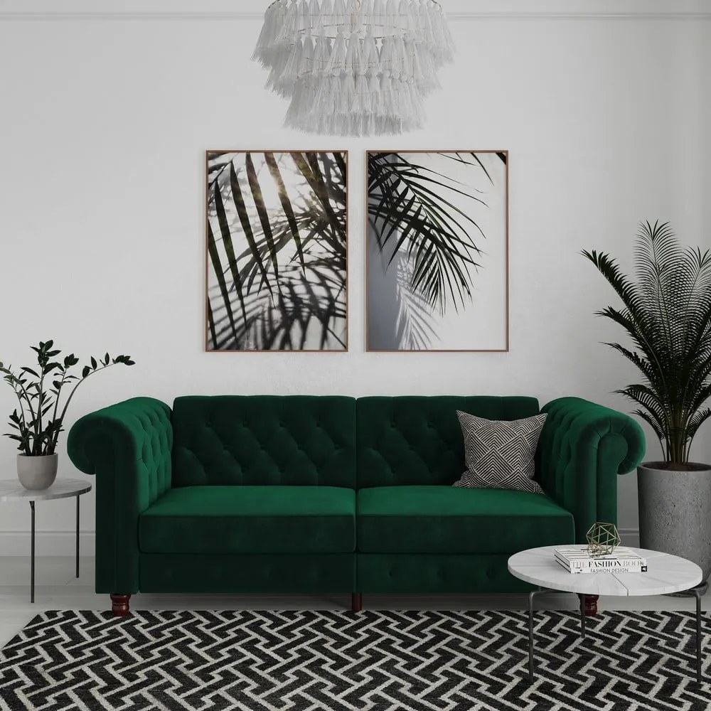Ciemnozielona aksamitna rozkładana sofa 236 cm Felix – Støraa