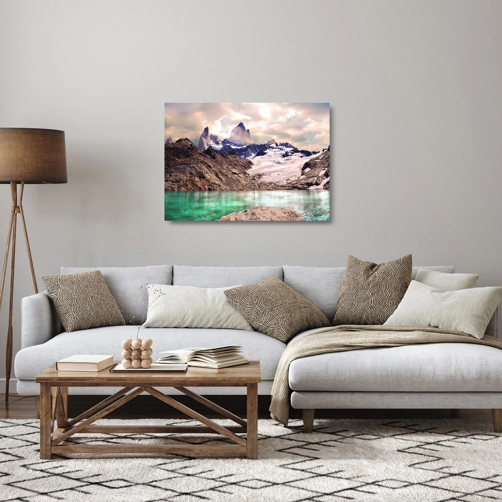 Obraz na szkle - górskie jezioro (70x50 cm)