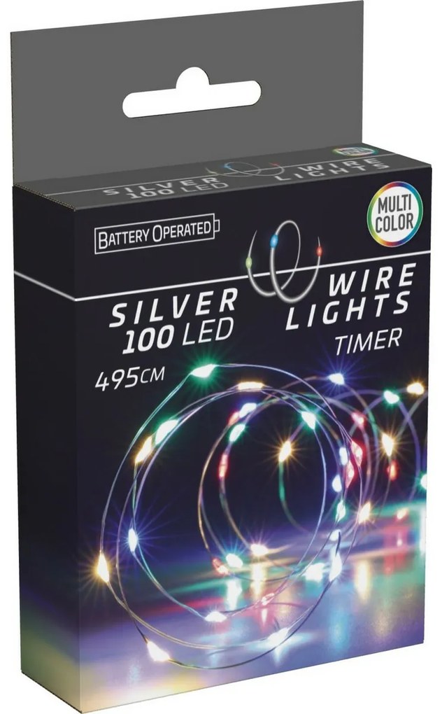 Drut świetlny z timerem Silverlights 100 LED, kolorowy, 495 cm