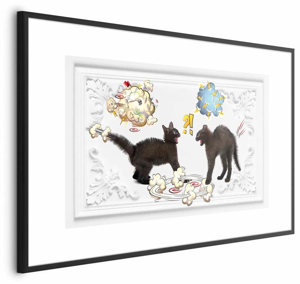 Plakat Kocia kłótnia 30x21 cm z ramą czarną z marginesem ARTGEIST B