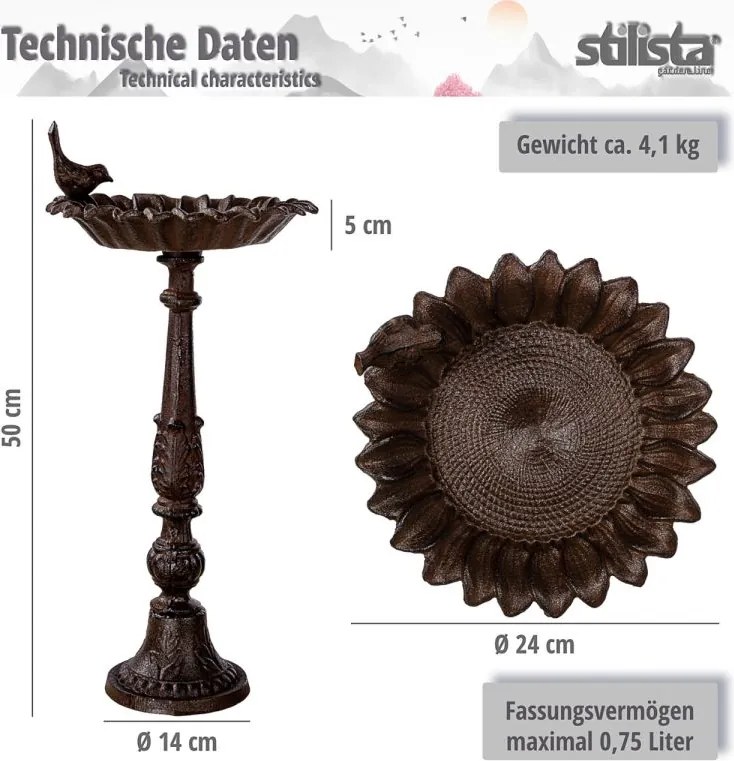 STILISTA Poidło żeliwne dla ptaków 50 x 24 cm, antyczny brąz