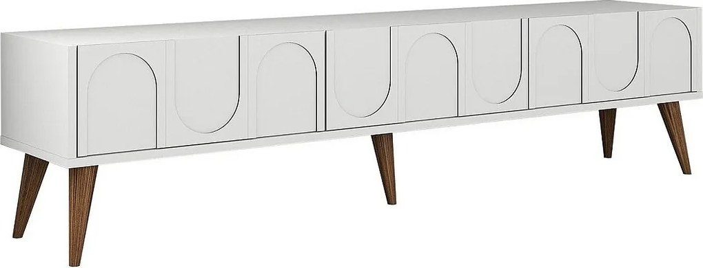 Elegancka szafka pod telewizor – 180 x 44 x 35 cm – kolor biały i orzechowy – płyta wiórowa pokryta melaminą