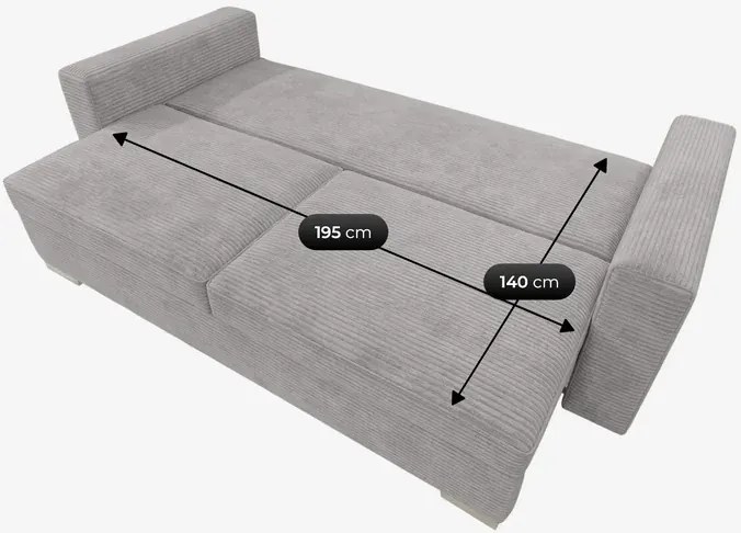 Sofa z Funkcją Spania DRAVOS Szara Sztruksowa Nowoczesna