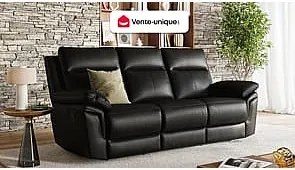 Kanapa 3-osobowa z funkcją relax ze skóry bawolej PAKITA - kolor czarny