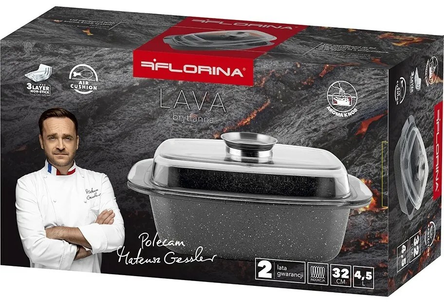 Florina Aluminiowa brytfanna z aromatyczną pokrywką Lava 4,5 l, 32 × 22 × 11 cm