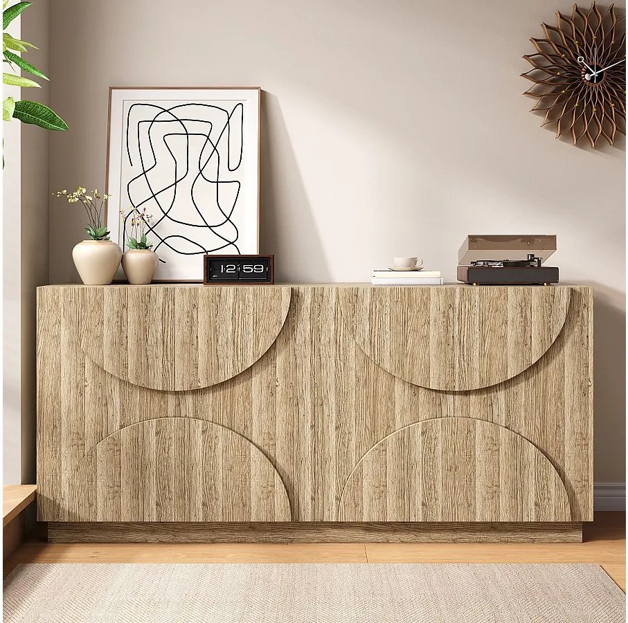 Kredens w naturalnym kolorze z 4 drzwiami i półkami - do salonu i jadalni