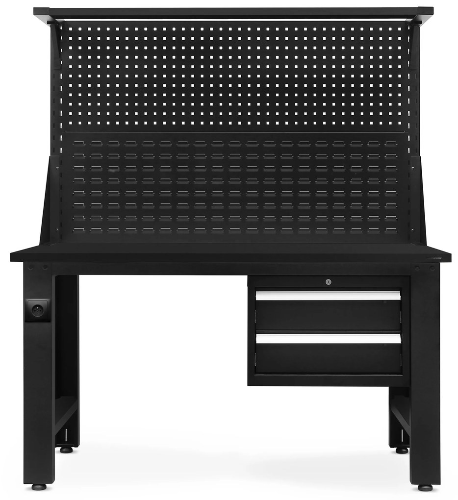 Biurko warsztatowe LOGAN, 1500 x 1700 x 750 mm, All Black: czarne