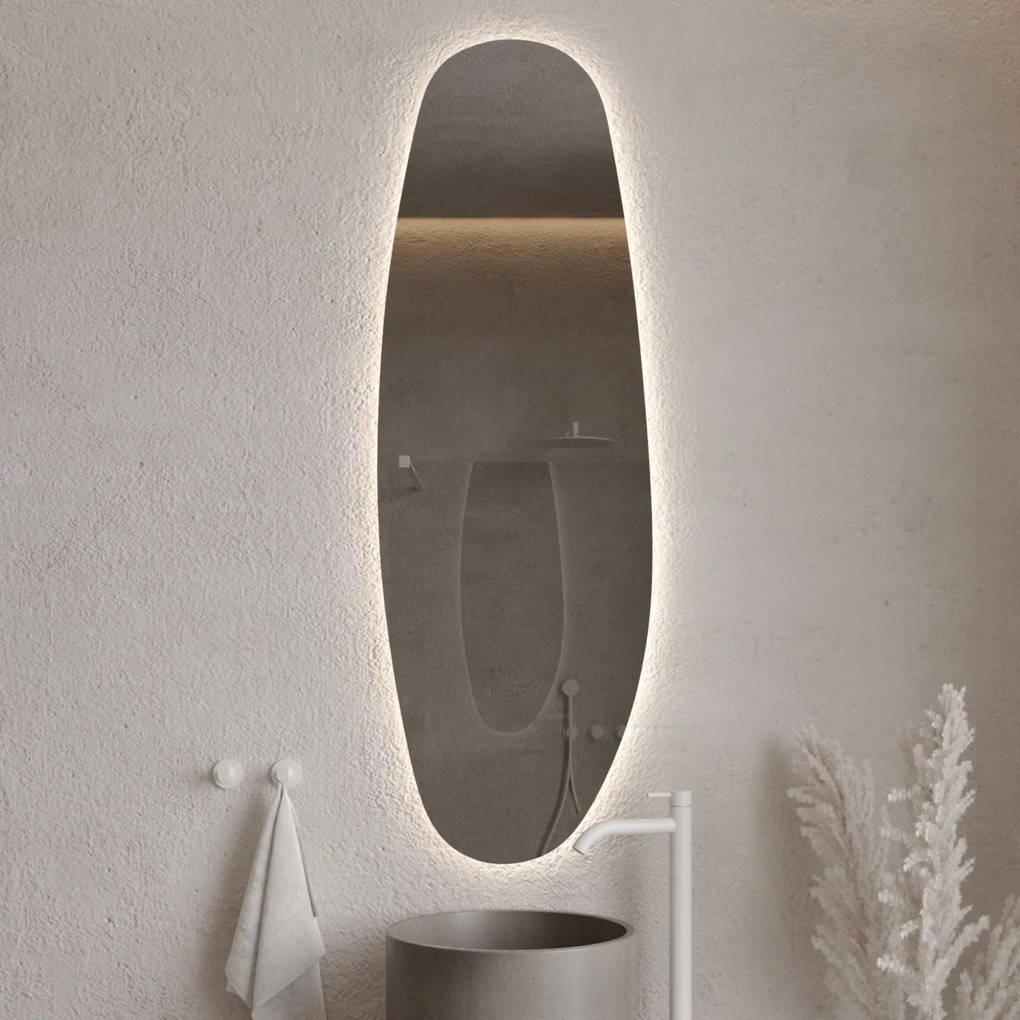 Lustro owalne z podświetleniem bezramowe 55 x 150 cm DELIS LED | Różne kolory szkła
