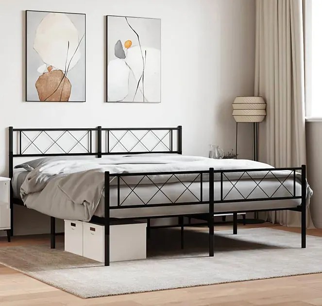 Czarne metalowe łóżko małżeńskie 160x200cm - Raffa
