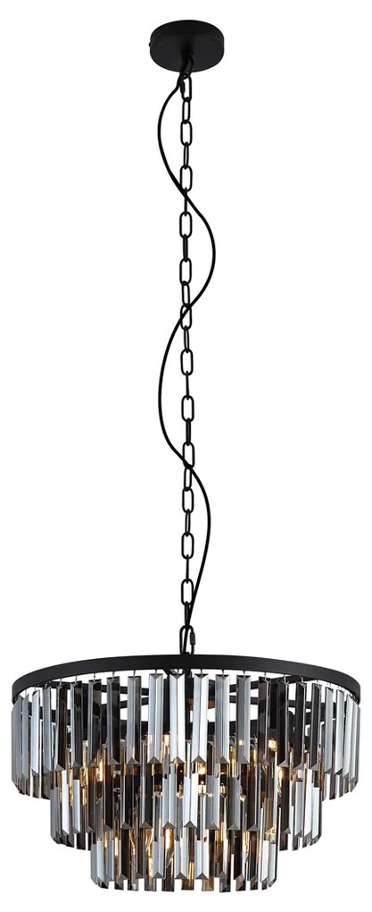 Nowoczesny żyrandol czarny z przydymionym szkłem, 9-punktowy - Amel Nowoczesny Oswietlenie wewnetrzne
