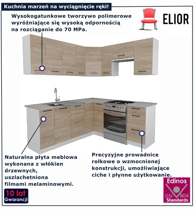 Zestaw mebli kuchennych narożny dąb sonoma - Yumis