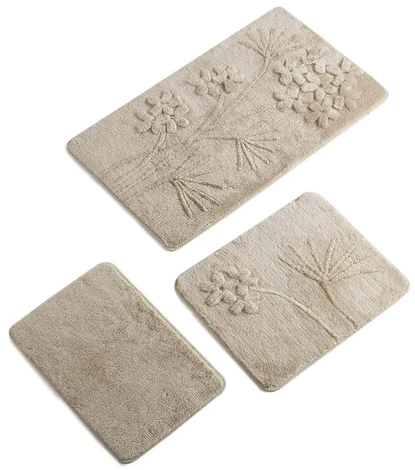 Zestaw 3 beżowych dywaników łazienkowych Flowers