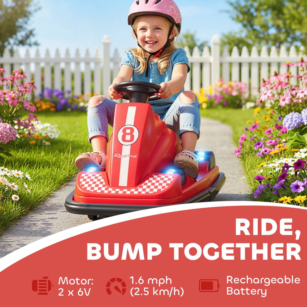 AIYAPLAY Autko zderzakowe dla dzieci, obracalne o 360 stopni, kierownica, światła LED, funkcja muzyczna, 3-8 lat, czerwony