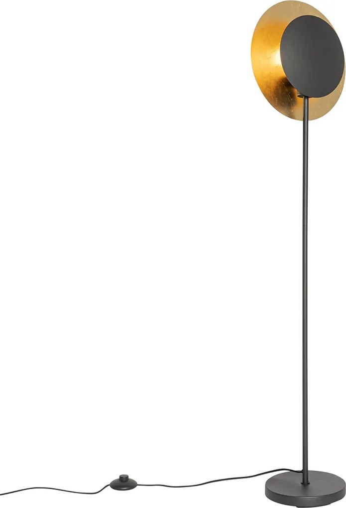 Lampa podłogowa art deco czarna ze złotem - Emilienne