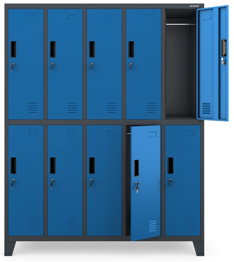 Szafa socjalna BHP ubraniowa 10-drzwiowa antracytowo-niebieska: BARTEK 1360 x 1720 x 450 mm