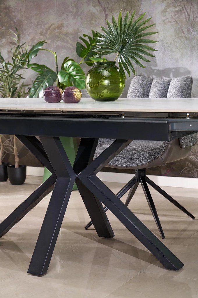 Stół rozkładany 140-180/85/76 cm spiek biały marmur/czarny PLATAN