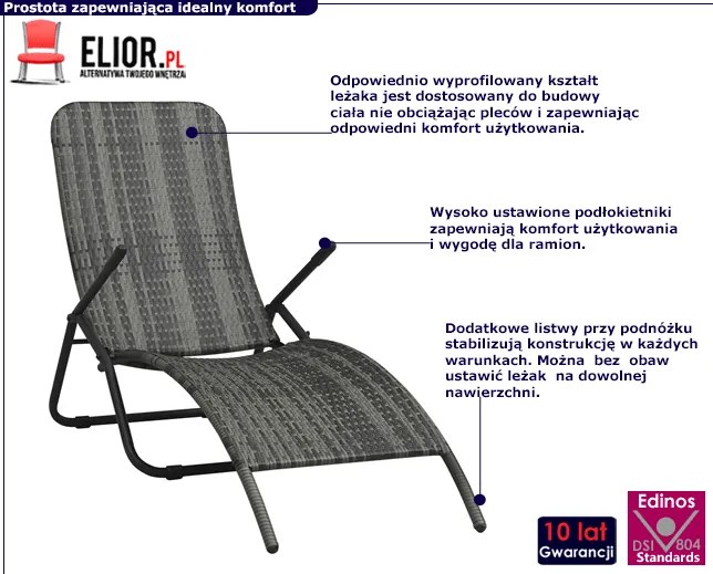Składany leżak ogrodowy wodoodporny technorattan E5-C89