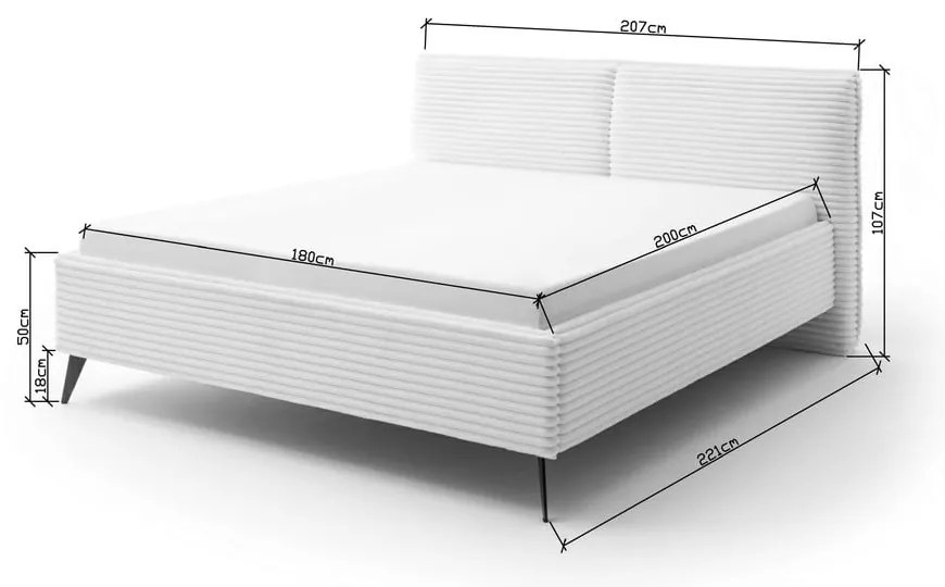 Beżowe tapicerowane łóżko dwuosobowe ze schowkiem ze stelażem 180x200 cm Matera – Meise Möbel