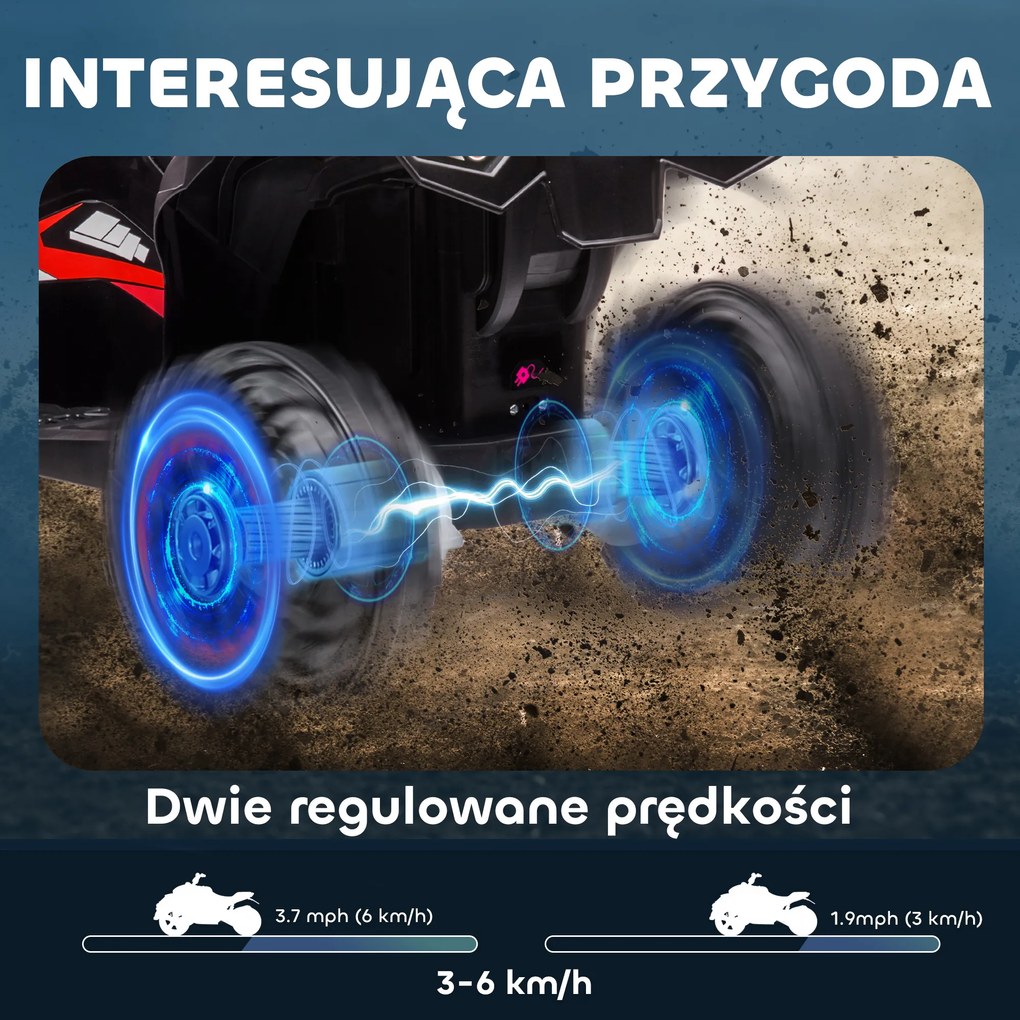 HOMCOM Elektryczny Quad dla Dzieci, Światła LED, Odtwarzacz MP3, Amortyzatory, Ergonomiczne Siedzenie, Czerwony+Czarny