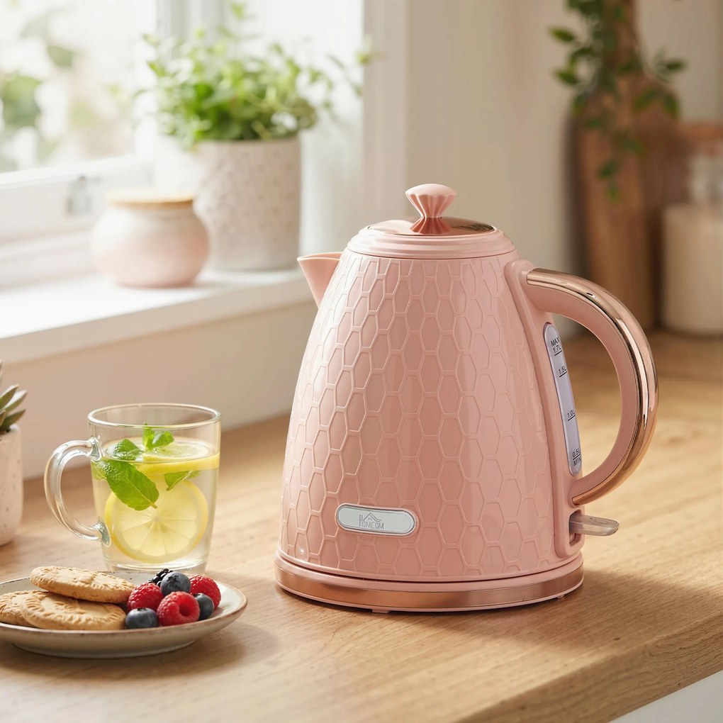 HOMCOM Elektryczny czajnik, 1,7L, szybkie gotowanie, 2,2kW, bezprzewodowy, z filtrem antyosadowym, jasnoróżowy | Aosom PL