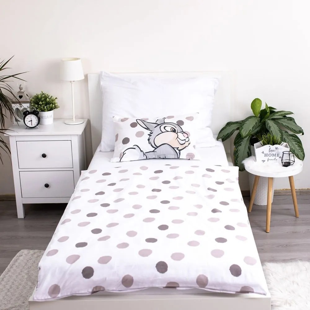 Biała/szara bawełniana pościel dziecięca do łóżeczka 100x135 cm Thumper "Dots" – Jerry Fabrics