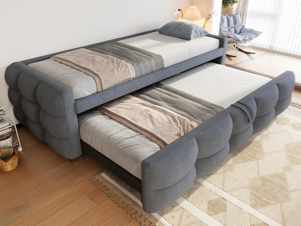 Łóżko piętrowe 90/180x190 cm z weluru - z stelażem na listwy - Szare