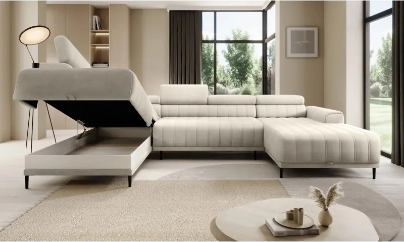 Narożnik CALDO XL Lewostronny z funkcją spania wolnostojący w tkaninie RUN AGAIN 01 WERSAL