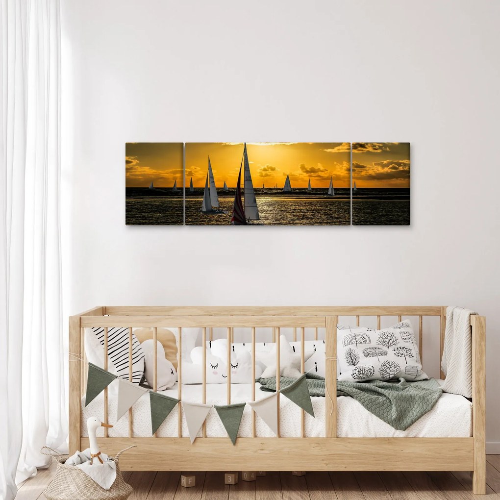Obraz jachtu o zachodzie słońca (170x50 cm)