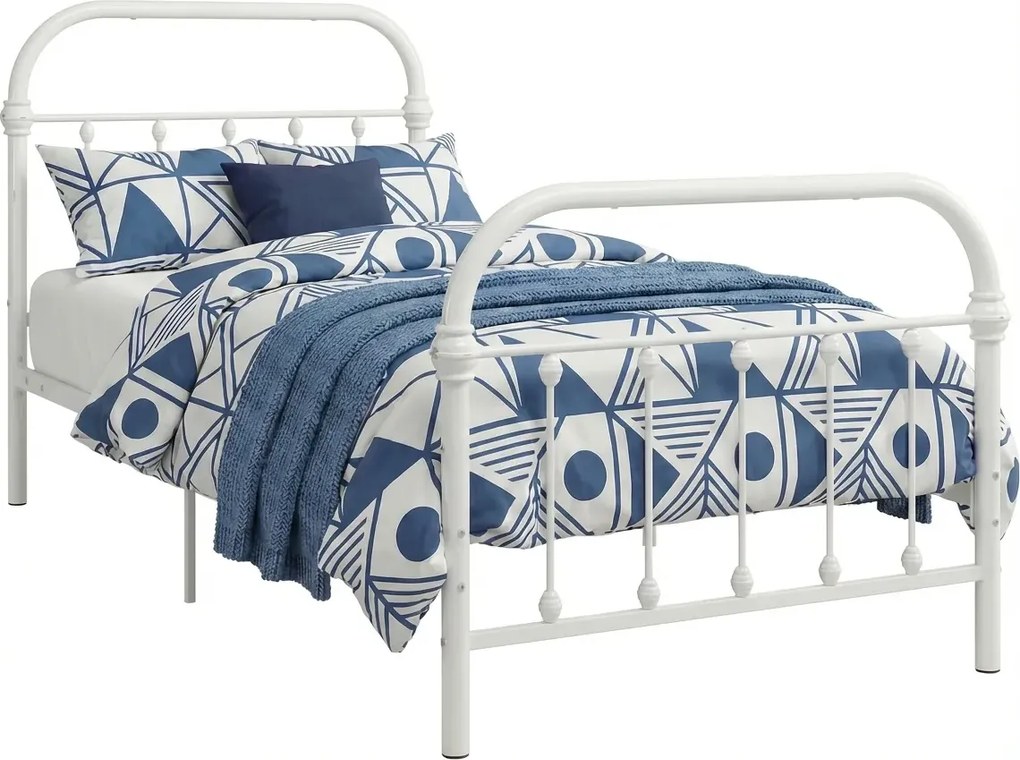 Białe industrialne łóżko metalowe 100x200 cm S4-K68