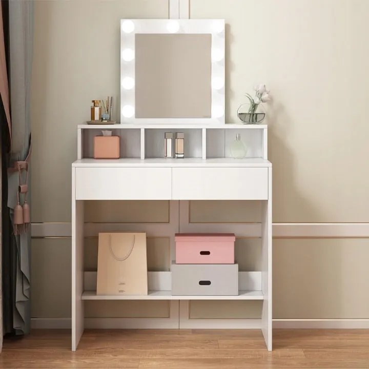 Toaletka kosmetyczna z lustrem LED 80 cm – nowoczesna toaletka do makijażu i wizażu w stylu loft