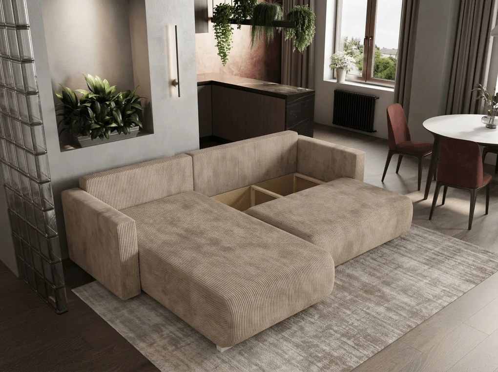 Beżowa rozkładana narożna sofa TAFIRA, dwustronna