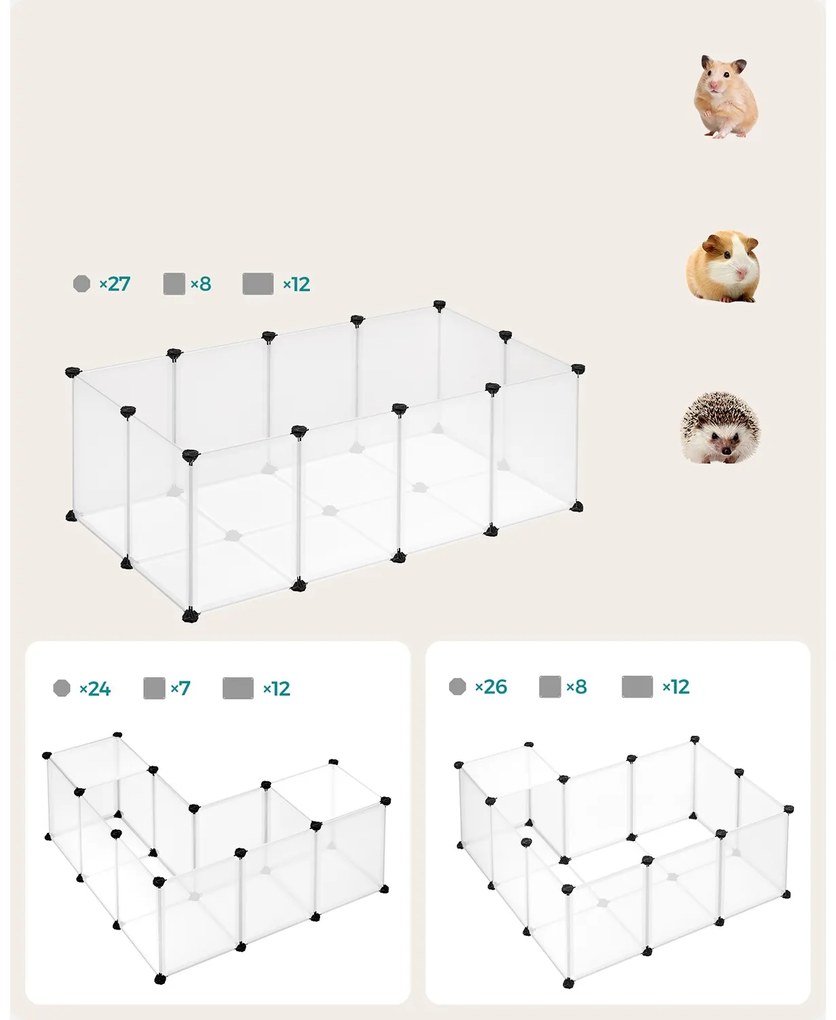 Zagroda dla małych zwierząt z przezroczystego plastiku BEN, 125x63x42 cm, transparentna SongmicsHome
