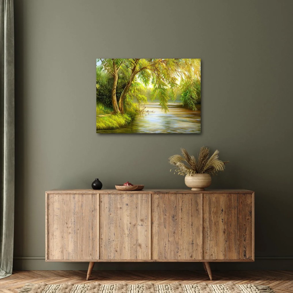 Obraz - Wierzba nad jeziorem, obraz olejny (70x50 cm)