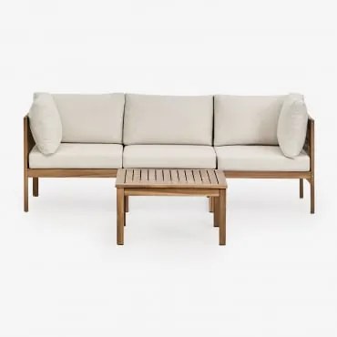 Zestaw Do Salonu Z Modułową Sofą 3-częściową Z Podłokietnikami Oraz Stolikiem Kawowym Z Drewna Akacjowego Branson Gardenia Biel & Akacja Brąz - Sklum