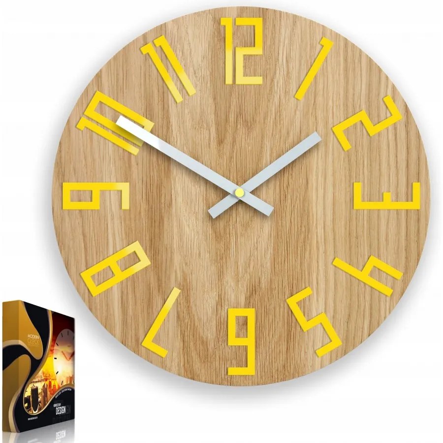 Zegar na ścianę nowoczesny drewniany z dużymi cyframi okrągły cichy loft