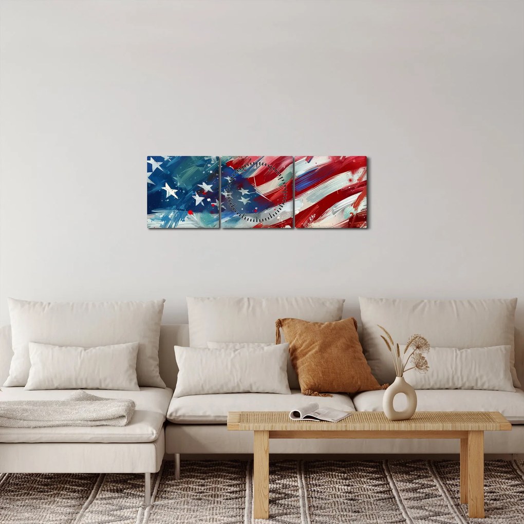 Obraz - Flaga USA (z zegarem) (90x30 cm)