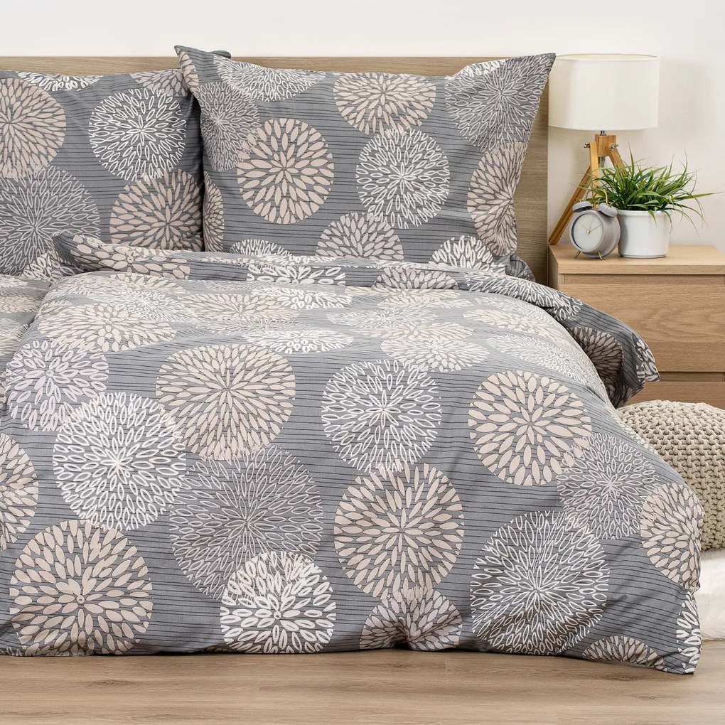4Home Bawełniana pościel Grey Petals, 220 x 200cm, 2 szt. 70 x 90 cm, 220 x 200 cm, 2 szt. 70 x 90 cm
