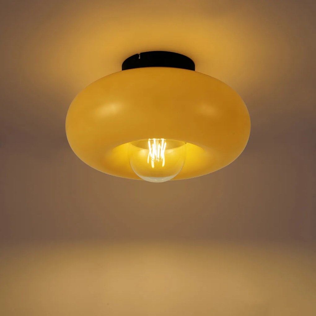 Lampa sufitowa retro czarna z żółtym szkłem 30cm - Glaze