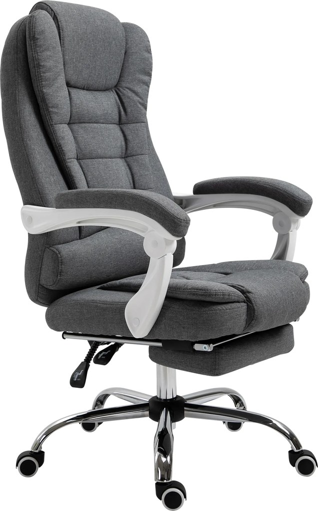 Vinsetto Fotel biurowy z podnóżkiem szary lniany regulowane oparcie wygodny i elegancki | Aosom PL