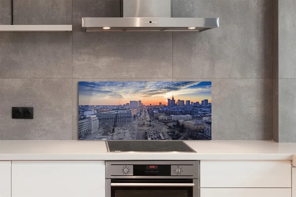 Szkło do Kuchni na Ścianę Warszawskie Wieżowce o Zmierzchu