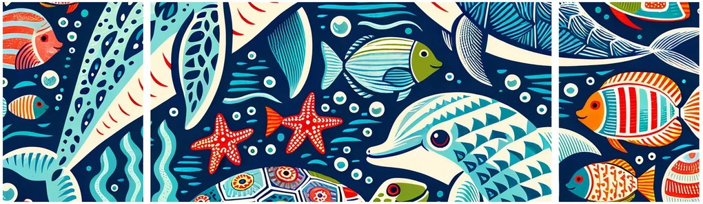 Obraz – Rysowane zwierzęta wodne (170x50 cm)
