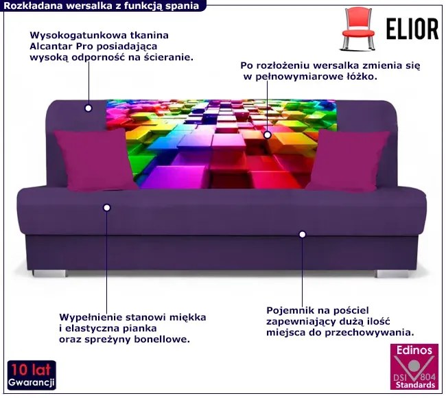 Fioletowa rozkładana wersalka młodzieżowa E4-M89
